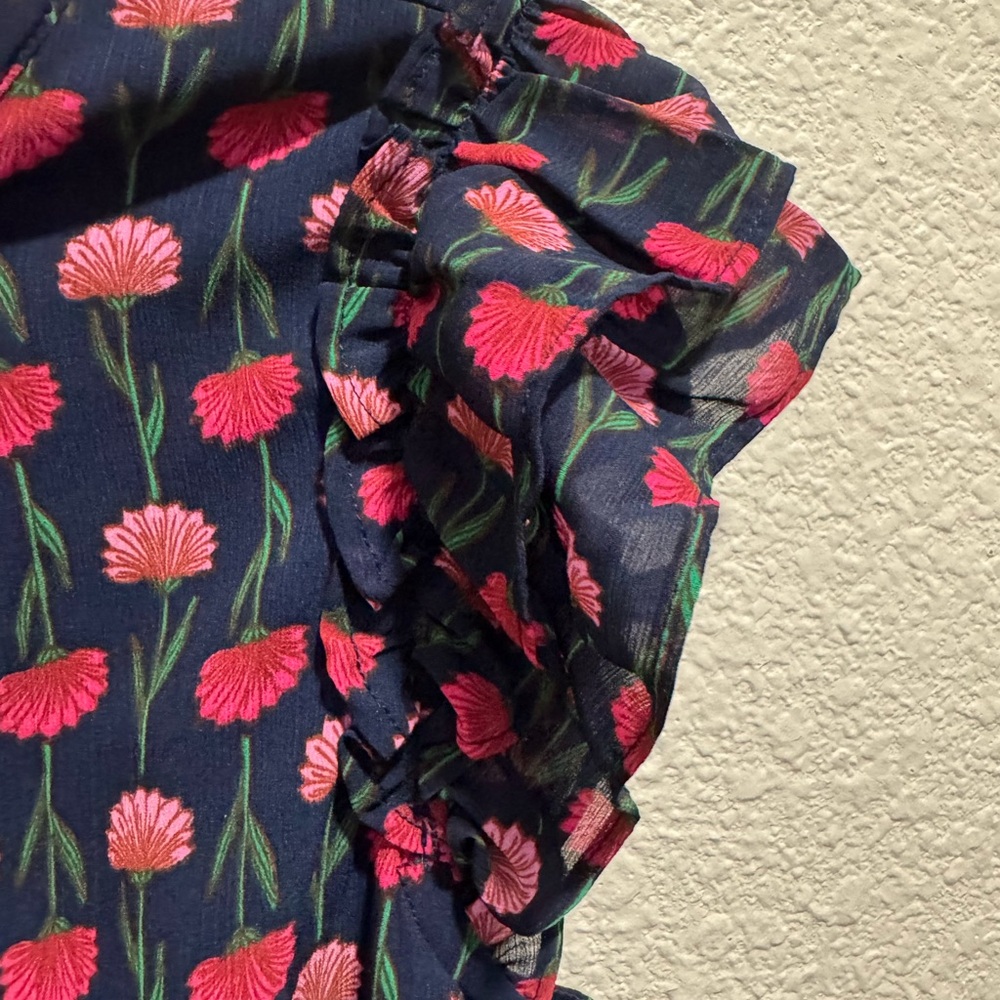 J.Crew Navy Floral Ruffle Top - Picture 3 of 5